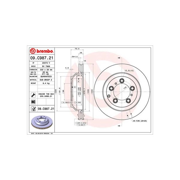 Bromsskiva Ventilerad, Bakaxel Brembo Coated disc line 09.C987.21 BREMBO