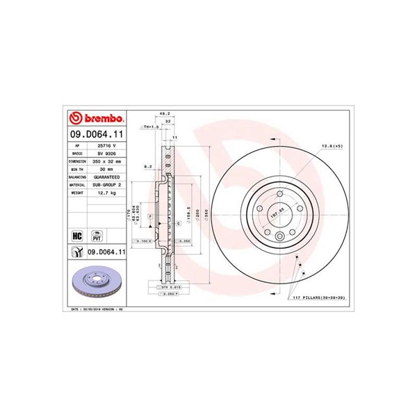 Bromsskiva Ventilerad, Framaxel Brembo 09.D064.11 BREMBO