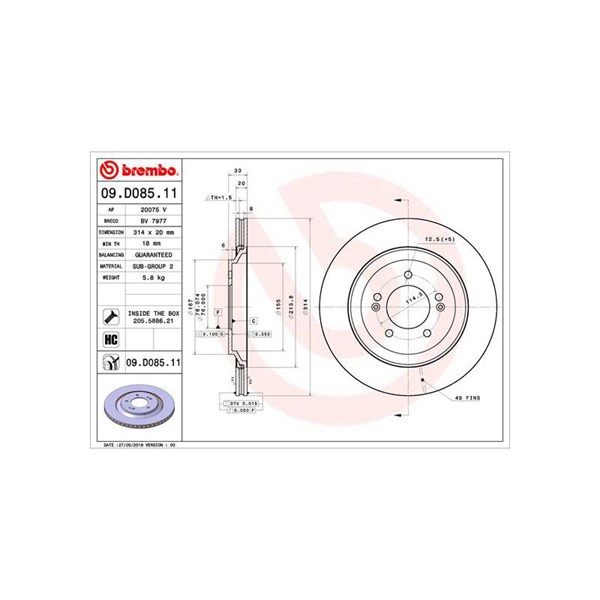 Bromsskiva Ventilerad, Bakaxel Brembo Coated disc line 09.D085.11 BREMBO