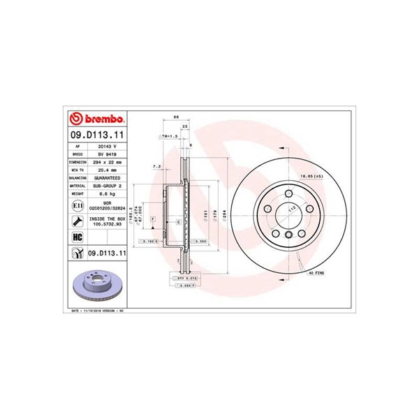 Bromsskiva Ventilerad, Framaxel Brembo 09.D113.11 BREMBO Bromsskiva Ventilerad, Framaxel Brembo 09.D113.11 BREMBO