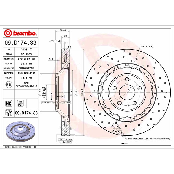 Bromsskiva Ventilerad, Framaxel Brembo 09.D174.33 BREMBO Bromsskiva Ventilerad, Framaxel Brembo 09.D174.33 BREMBO