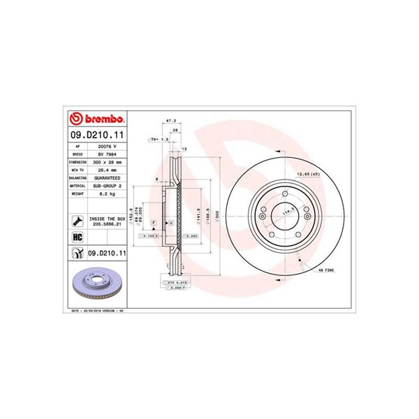 Bromsskiva Ventilerad, Framaxel Brembo 09.D210.11 BREMBO
