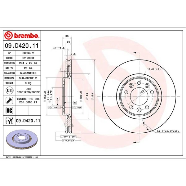 Bromsskiva, Bakaxel BREMBO