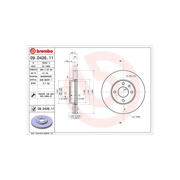 Bromsskiva Ventilerad, Framaxel Brembo 09.D426.11 BREMBO