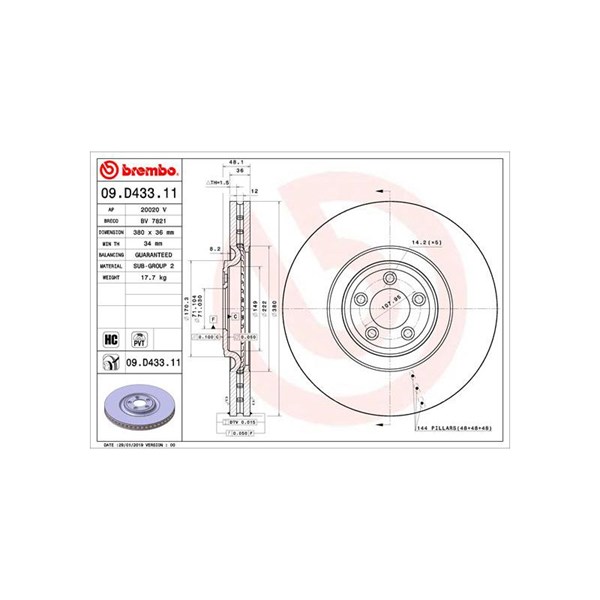 Bromsskiva Ventilerad, Framaxel Brembo 09.D433.11 BREMBO