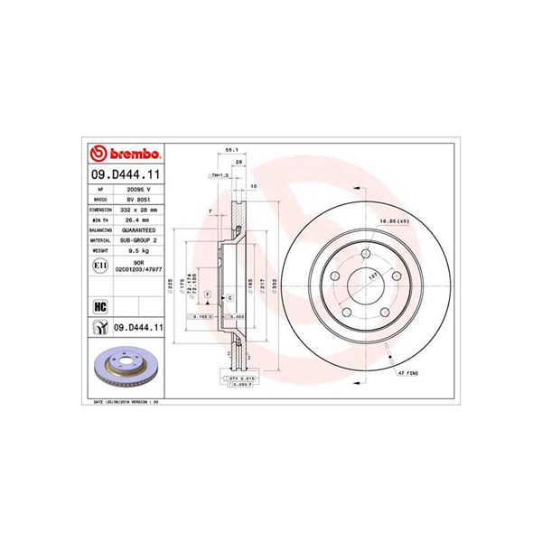 Bromsskiva Ventilerad, Framaxel Brembo 09.D444.11 BREMBO