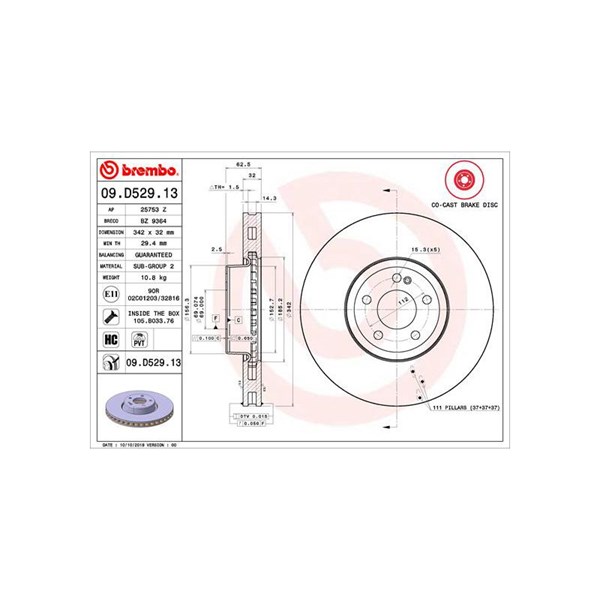 Bromsskiva, Framaxel, framaxel vänster Brembo 09.D529.13 BREMBO