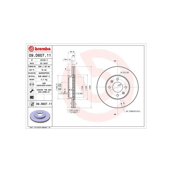 Bromsskiva Ventilerad, Framaxel Brembo 09.D607.11 BREMBO