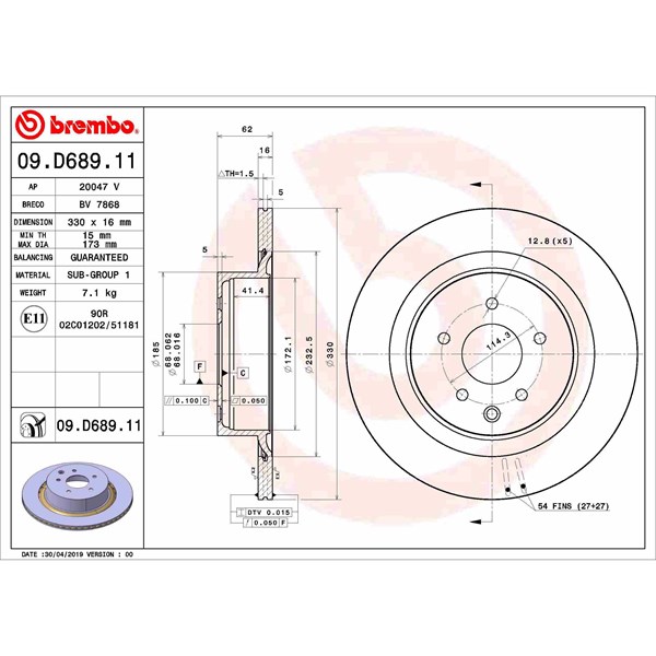 Bromsskiva Ventilerad, Bakaxel Brembo Coated disc line 09.D689.11 BREMBO Bromsskiva Ventilerad, Bakaxel Brembo Coated disc line 09.D689.11 BREMBO