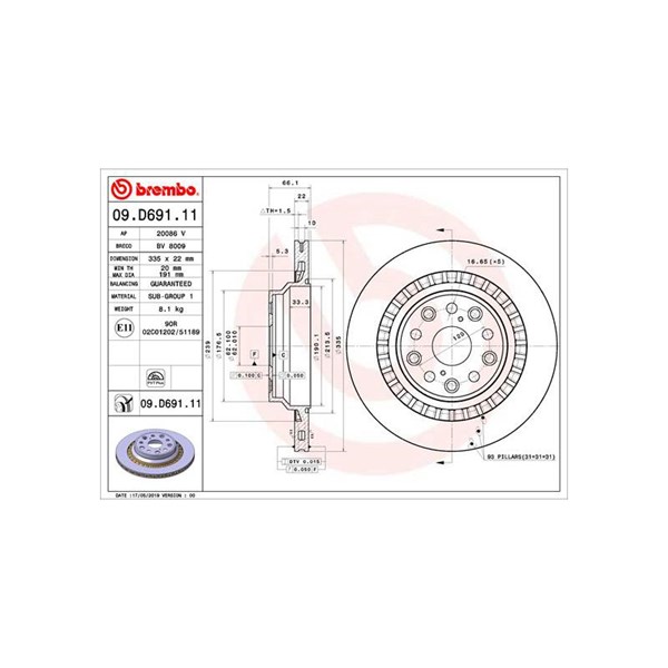Bromsskiva Ventilerad, Bakaxel Brembo Coated disc line 09.D691.11 BREMBO