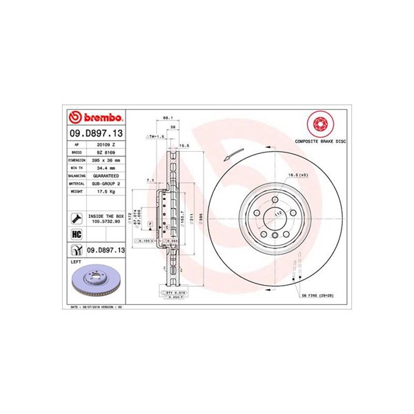 Bromsskiva, Framaxel, framaxel vänster Brembo 09.D897.13 BREMBO Bromsskiva, Framaxel, framaxel vänster Brembo 09.D897.13 BREMBO