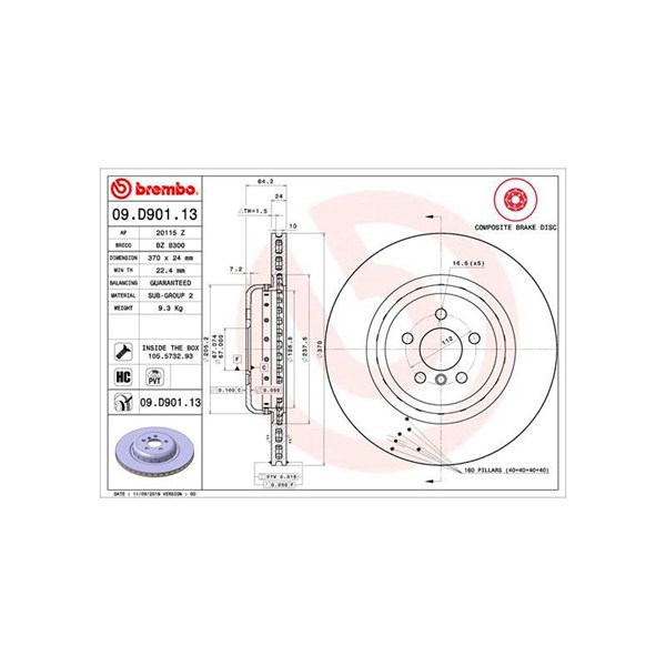 Bromsskiva Ventilerad, Bakaxel Brembo 09.D901.13 BREMBO Bromsskiva Ventilerad, Bakaxel Brembo 09.D901.13 BREMBO