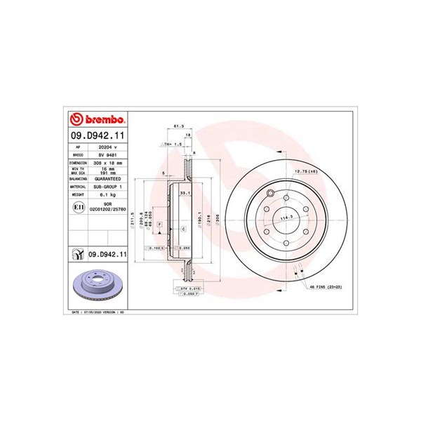 Bromsskiva, Bakaxel BREMBO Bromsskiva, Bakaxel BREMBO