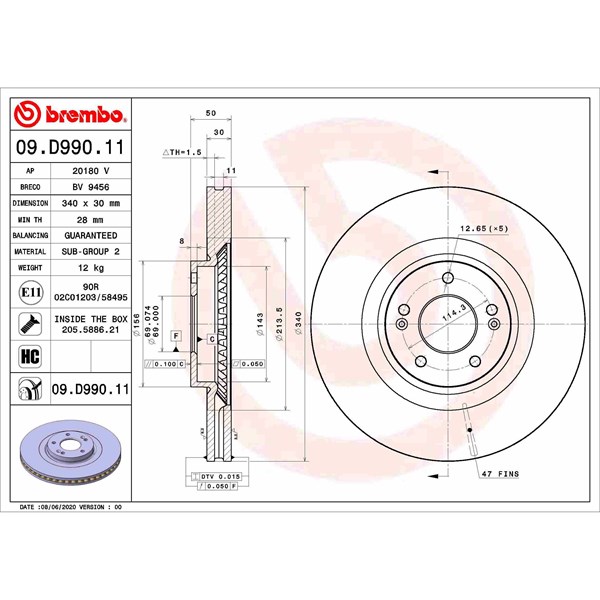 Bromsskiva Ventilerad, Framaxel Brembo 09.D990.11 BREMBO