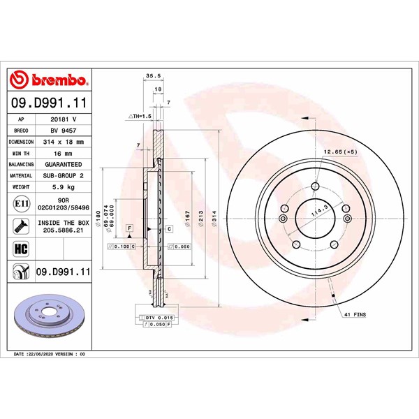 Bromsskiva Ventilerad, Bakaxel Brembo Coated disc line 09.D991.11 BREMBO