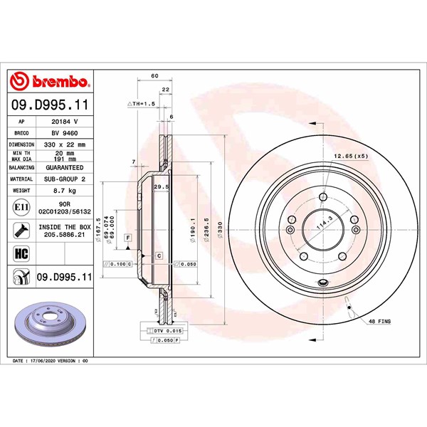 Bromsskiva Ventilerad, Bakaxel Brembo Coated disc line 09.D995.11 BREMBO Bromsskiva Ventilerad, Bakaxel Brembo Coated disc line 09.D995.11 BREMBO