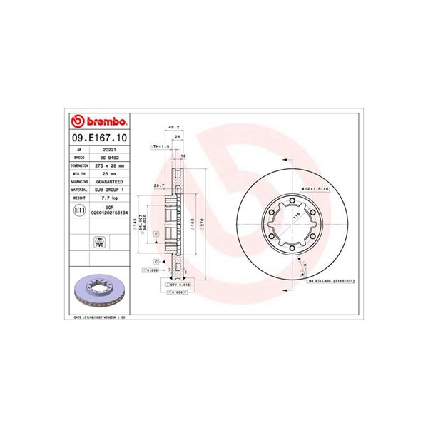 Bromsskiva Ventilerad, Framaxel Brembo 09.E167.10 BREMBO