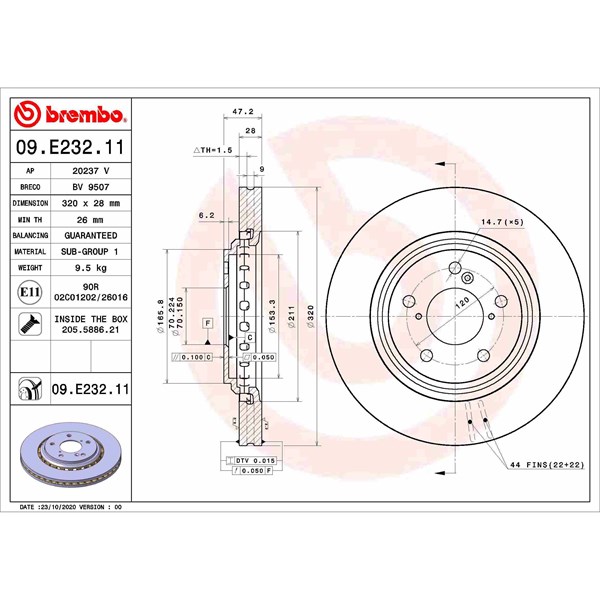 Bromsskiva Ventilerad, Framaxel Brembo 09.E232.11 BREMBO