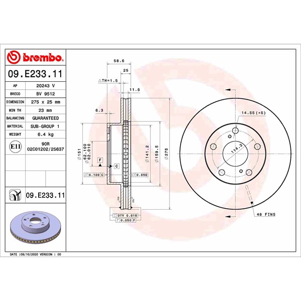 Bromsskiva Ventilerad, Framaxel Brembo 09.E233.11 BREMBO