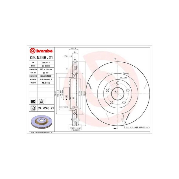 Bromsskiva Ventilerad, Framaxel Brembo 09.N246.21 BREMBO