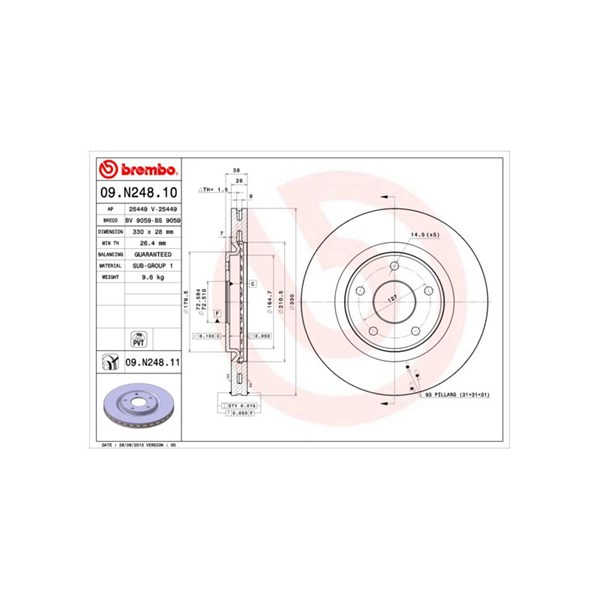 Bromsskiva Ventilerad, Framaxel Brembo 09.N248.11 BREMBO