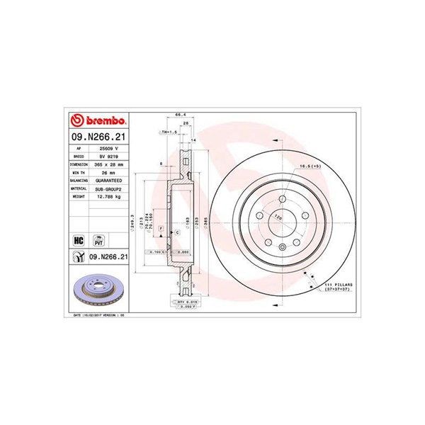 Bromsskiva Ventilerad, Bakaxel Brembo Coated disc line 09.N266.21 BREMBO