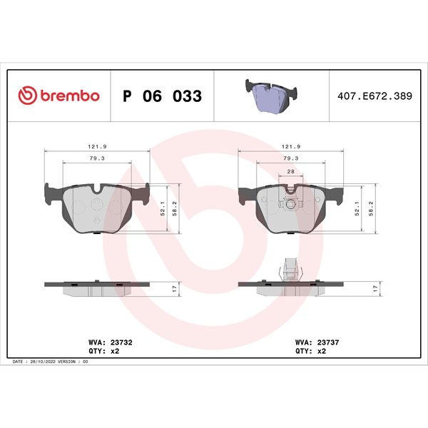 Bromsbeläggsats, Bakaxel Brembo Brembo xtra line P 06 033X BREMBO