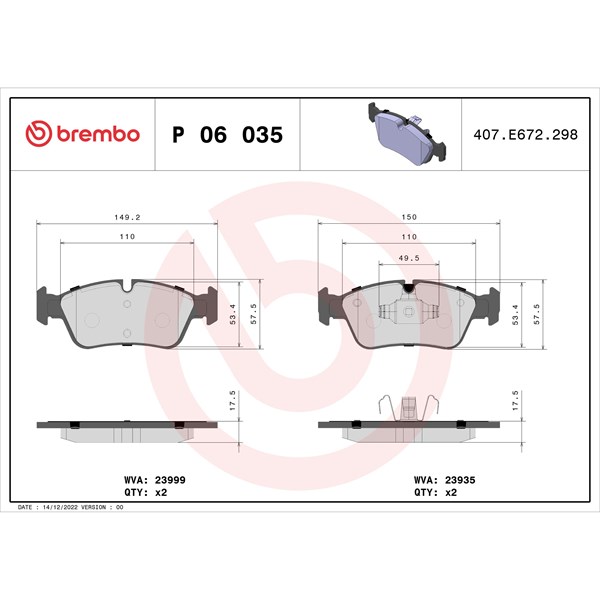 Bromsbeläggsats, Framaxel Brembo Brembo xtra line P 06 035X BREMBO Bromsbeläggsats, Framaxel Brembo Brembo xtra line P 06 035X BREMBO