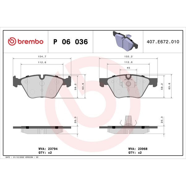 Bromsbeläggsats, Framaxel Brembo Brembo xtra line P 06 036X BREMBO