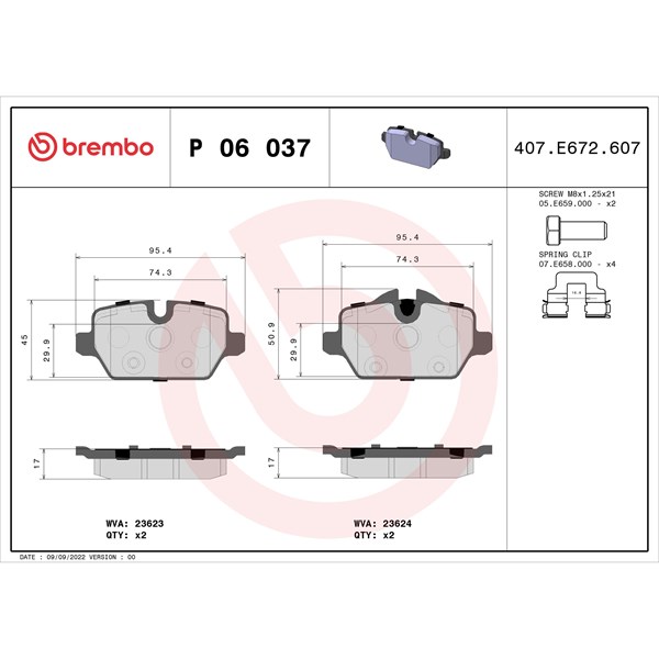 Bromsbeläggsats, Bakaxel Brembo Brembo xtra line P 06 037X BREMBO