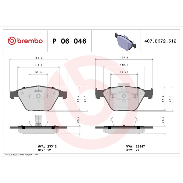 Bromsbeläggsats, Framaxel Brembo P 06 046 BREMBO