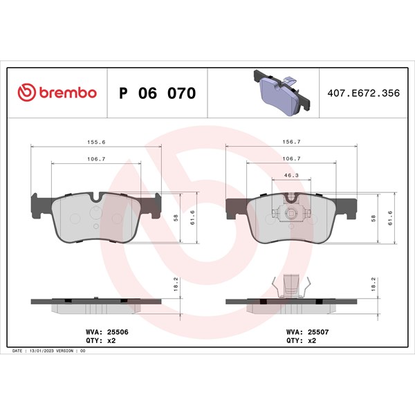 Bromsbeläggsats, Framaxel Brembo Brembo xtra line P 06 070X BREMBO