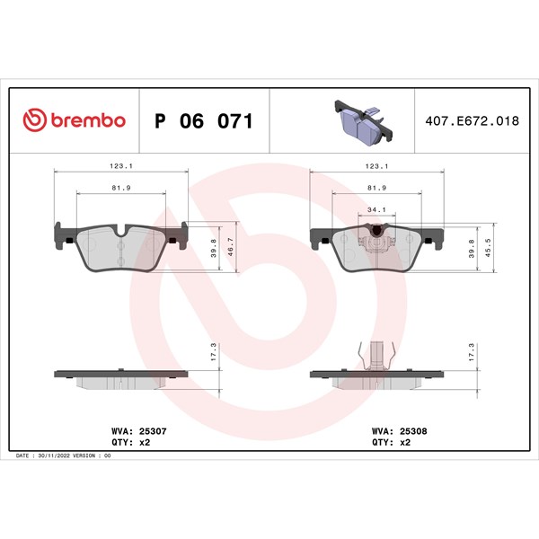 Bromsbeläggsats, Bakaxel Brembo Brembo xtra line P 06 071X BREMBO Bromsbeläggsats, Bakaxel Brembo Brembo xtra line P 06 071X BREMBO