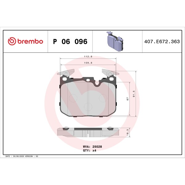 Bromsbeläggsats, Framaxel Brembo P 06 096 BREMBO