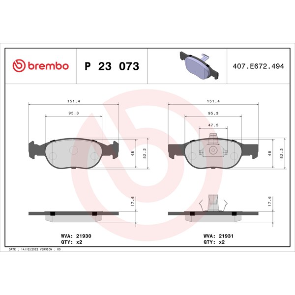 Bromsbeläggsats, Framaxel Brembo P 23 073 BREMBO
