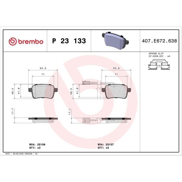 Bromsbeläggsats, Bakaxel Brembo Brembo xtra line P 23 133X BREMBO