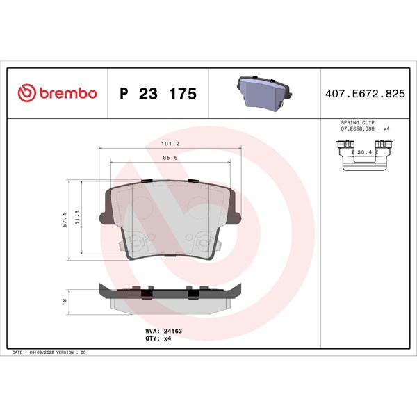 Bromsbeläggsats, Bakaxel Brembo P 23 175 BREMBO