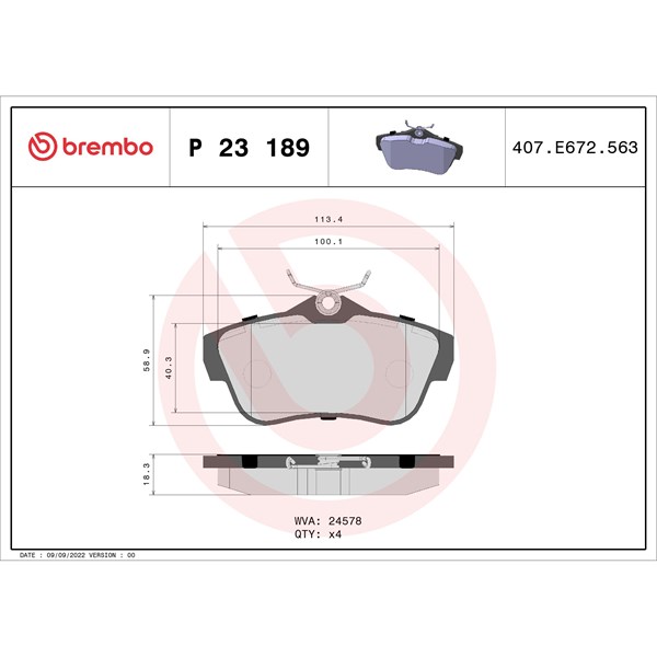Bromsbeläggsats, Bakaxel Brembo P 23 189 BREMBO Bromsbeläggsats, Bakaxel Brembo P 23 189 BREMBO