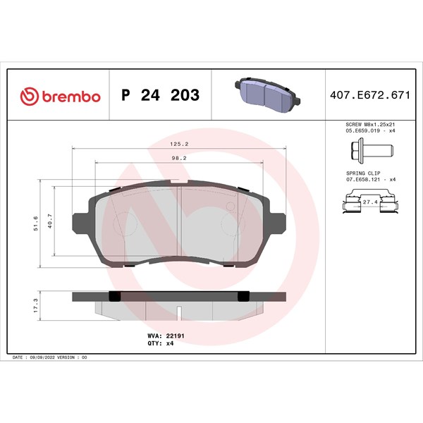 Bromsbeläggsats, Framaxel Brembo P 24 203 BREMBO