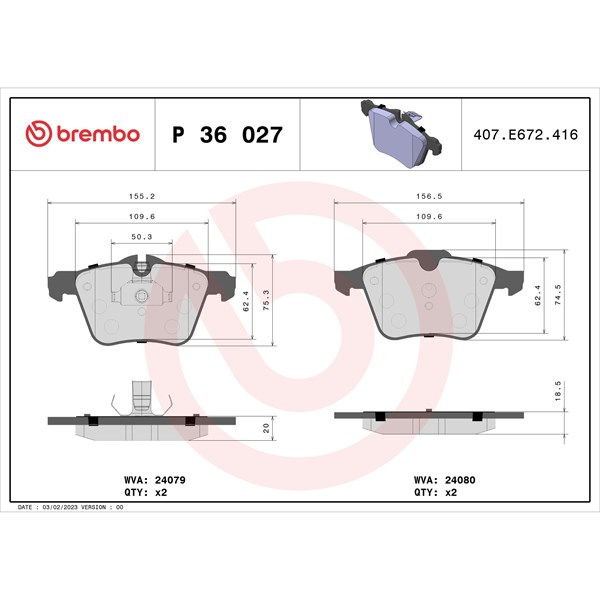 Bromsbeläggsats, Framaxel Brembo P 36 027 BREMBO