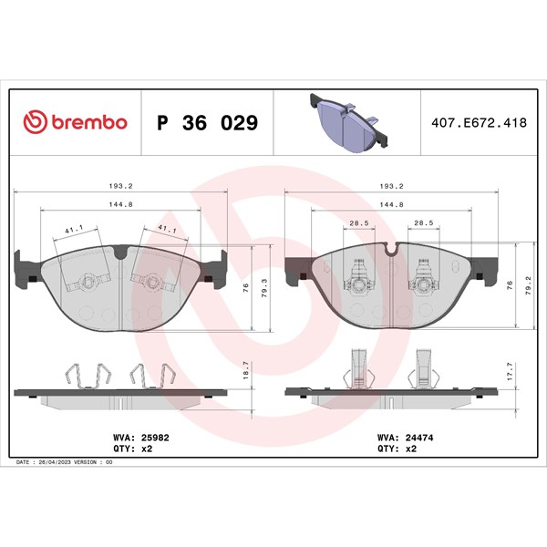 Bromsbeläggsats, Framaxel Brembo P 36 029 BREMBO
