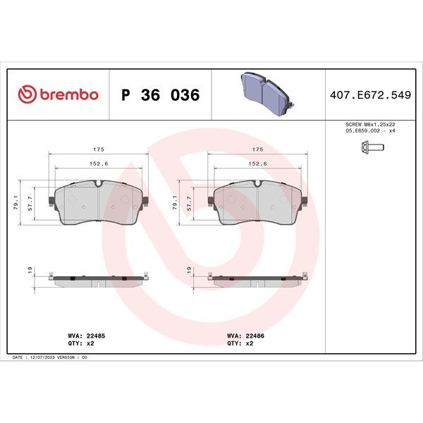 Bromsbeläggsats, Framaxel Brembo P 36 036 BREMBO Bromsbeläggsats, Framaxel Brembo P 36 036 BREMBO