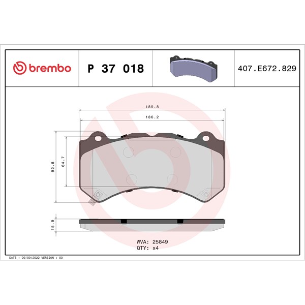 Bromsbeläggsats Hålad, Framaxel Brembo P 37 018 BREMBO
