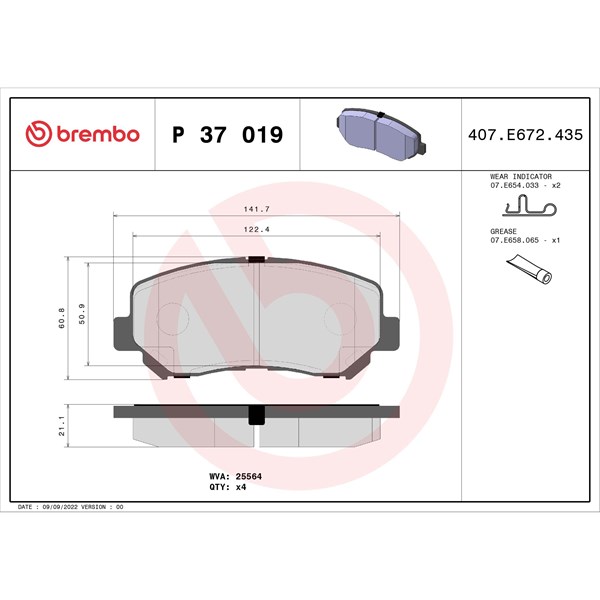 Bromsbeläggsats, Framaxel Brembo P 37 019 BREMBO Bromsbeläggsats, Framaxel Brembo P 37 019 BREMBO