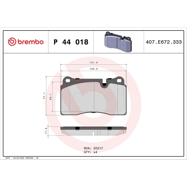 Bromsbeläggsats, Framaxel Brembo P 44 018 BREMBO