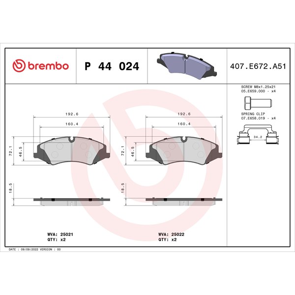 Bromsbeläggsats, Framaxel Brembo P 44 024 BREMBO