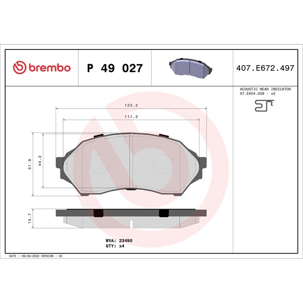Bromsbeläggsats, Framaxel Brembo P 49 027 BREMBO