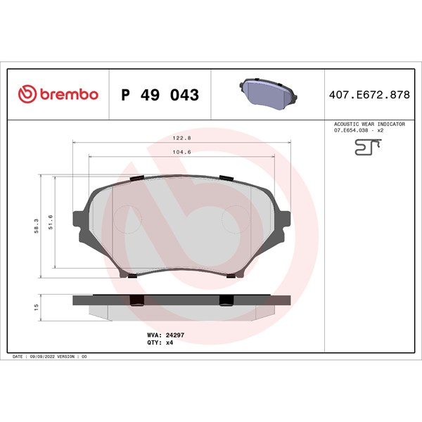 Bromsbeläggsats, Framaxel Brembo P 49 043 BREMBO