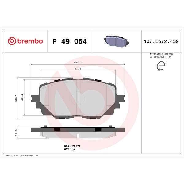 Bromsbeläggsats, Framaxel Brembo P 49 054 BREMBO