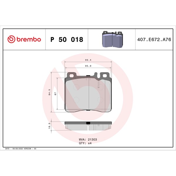 Bromsbeläggsats, Framaxel Brembo P 50 018 BREMBO